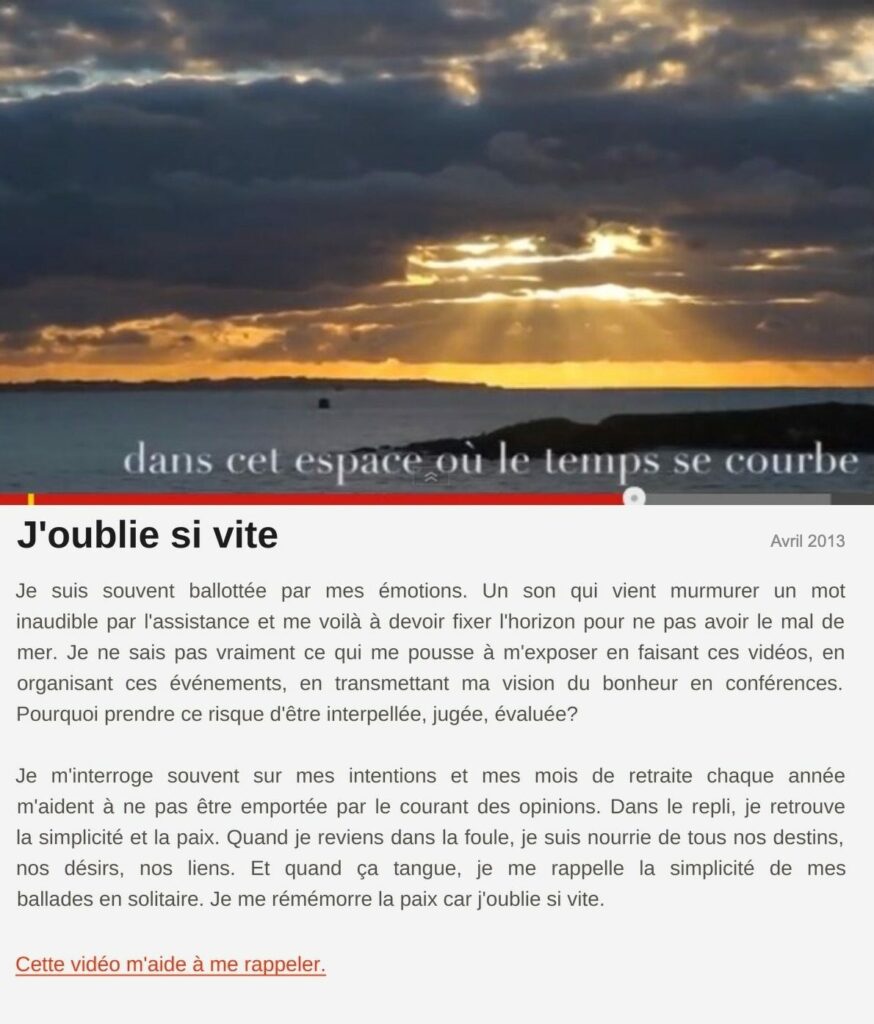 Billet « J'oublie si vite », avril 2013 Le billet de Moodstep « J'oublie si vite », avril 2013