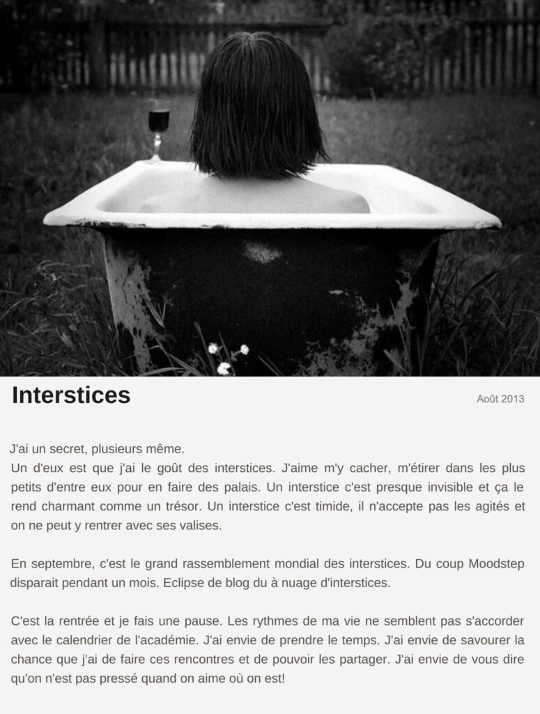 Billet « Interstices », août 2013 Le billet de Moodstep « Interstices », août 2013