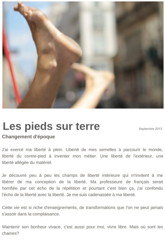 Billet « Les pieds sur terre », septembre 2013 Le billet de Moodstep « Les pieds sur terre », septembre 2013