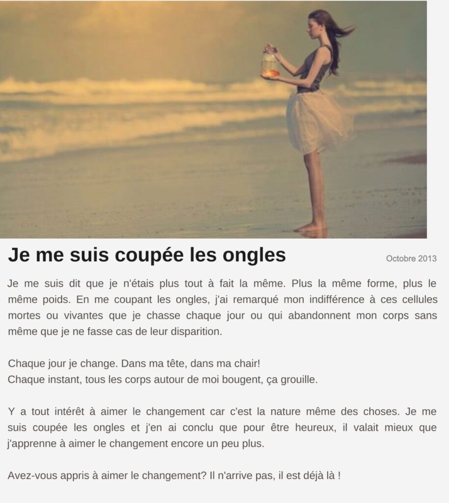 Billet « Je me suis coupée les ongles », octobre 2013 Le billet de Moodstep « Je me suis coupée les ongles », octobre 2013