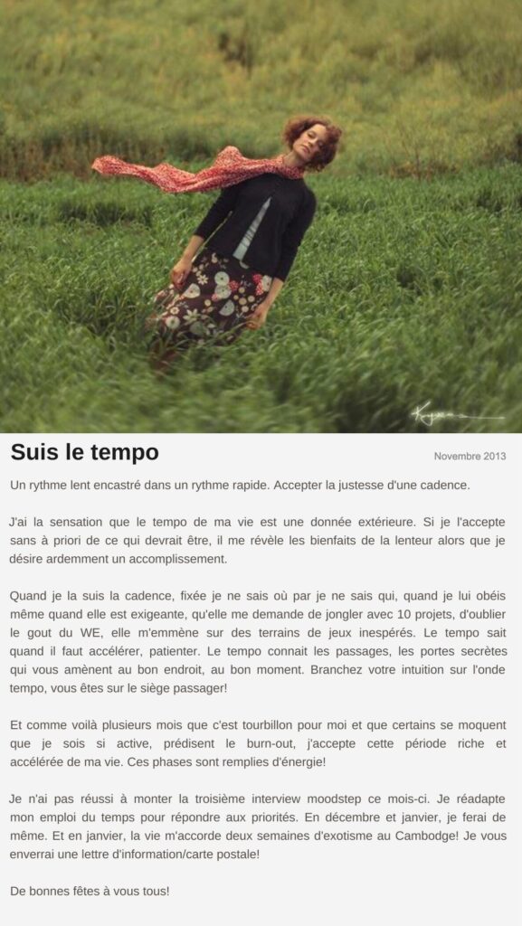 Billet « Suis le tempo », novembre 2013 Le billet de Moodstep « Suis le tempo », novembre 2013
