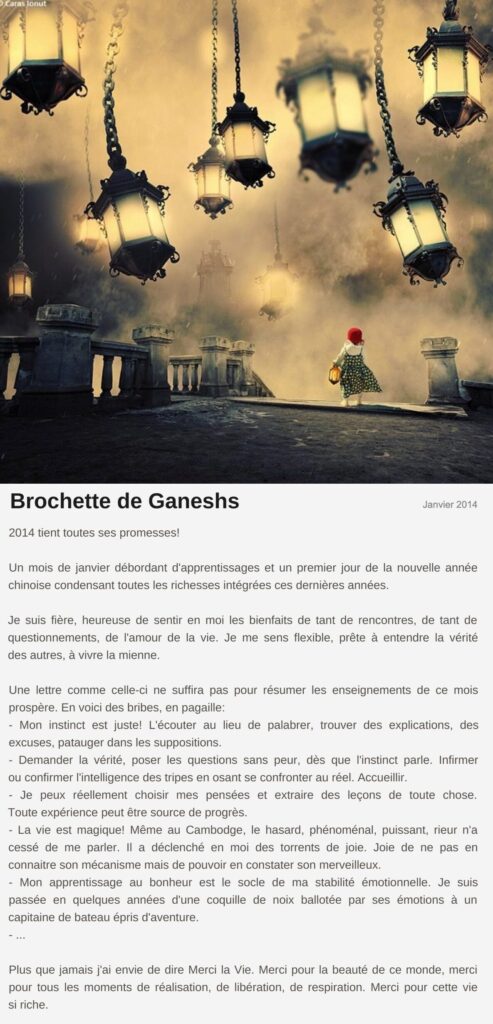 Billet « Brochette de Ganeshs », janvier 2014 Le billet de Moodstep « Brochette de Ganeshs », janvier 2014