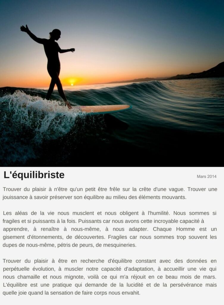 Billet « L'équilibriste », mars 2014 Le billet de Moodstep « L'équilibriste », mars 2014