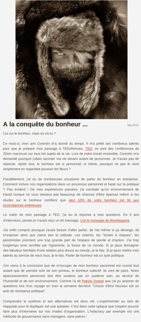 Billet « A la conquête du bonheur », mai 2014 Le billet de Moodstep « A la conquête du bonheur », mai 2014