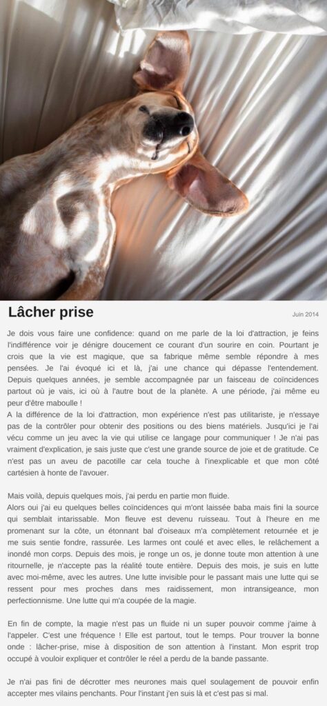 Billet « Lâcher prise », juin 2014 Le billet de Moodstep « Lâcher prise », juin 2014