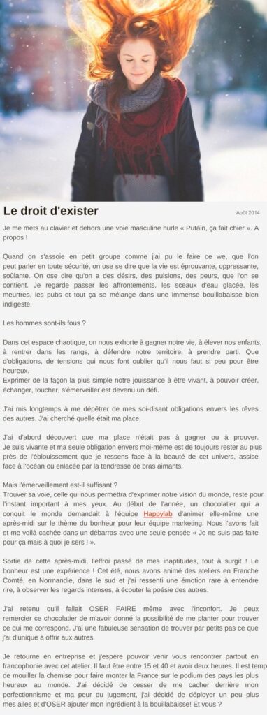 Billet « Le droit d'exister », août 2014 Le billet de Moodstep « Le droit d'exister », août 2014