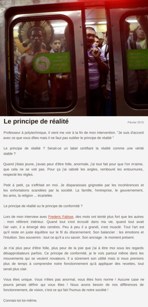 Billet « Le principe de réalité », février 2015 Le billet de Moodstep « Le principe de réalité », février 2015