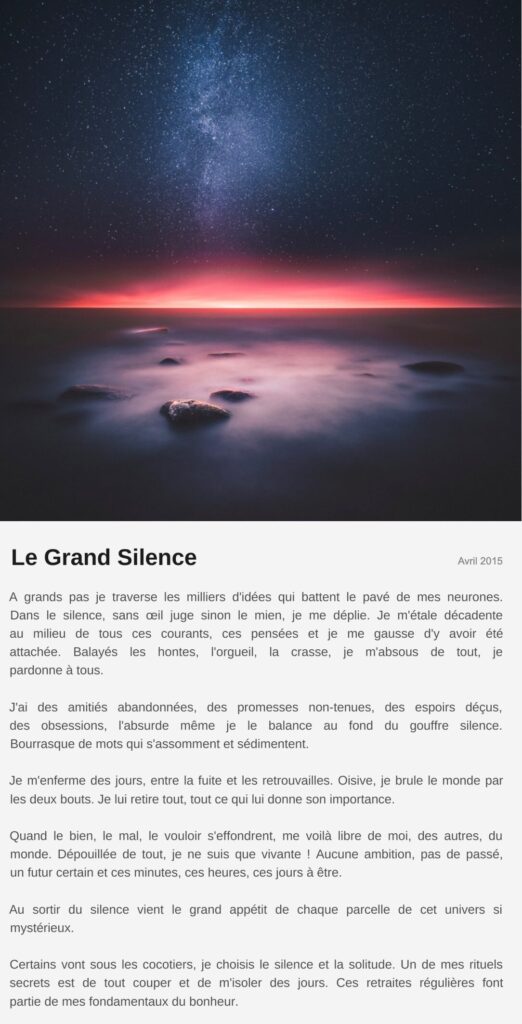 Billet « Le Grand Silence », avril 2015 Le billet de Moodstep « Le Grand Silence », avril 2015