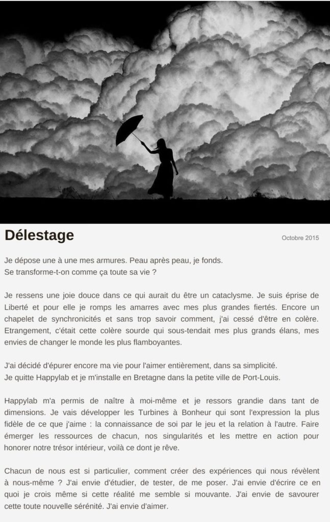 Billet « Délestage », octobre 2015 Le billet de Moodstep « Délestage », octobre 2015