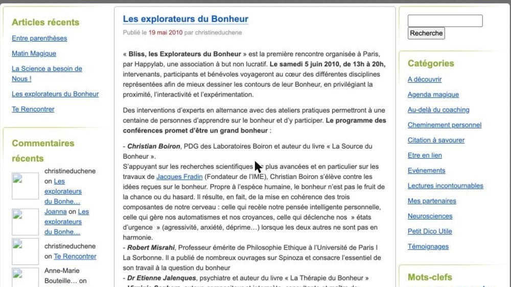 Article Christine Duchêne : Les explorateurs du bonheur