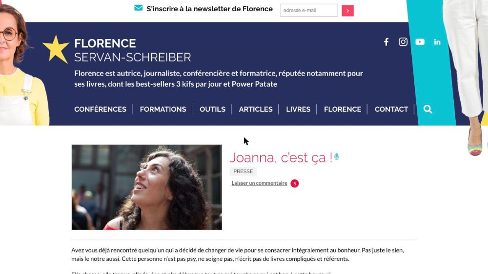 Article Florence Servan-Schreiber : Joanna, c’est ça !